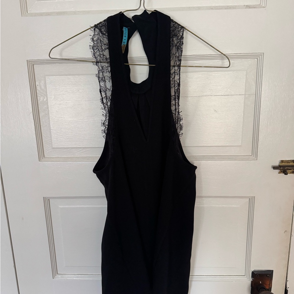 Alice + Olivia Black Lace Trim Top